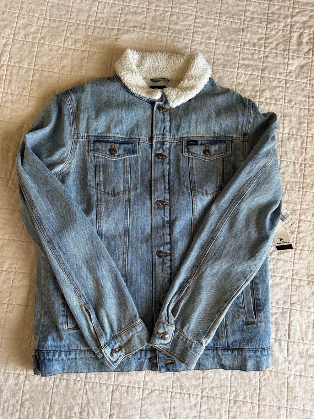 Rip Curl Light Blue Denim Jacket with White Sherpa Collar